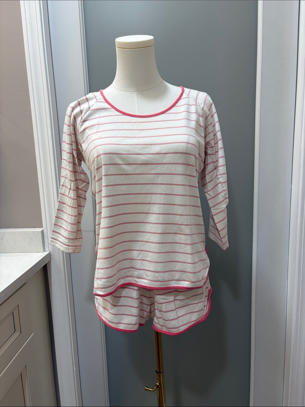 Cream & Pink Striped Women's Pajama Set - Soft Lounge Two-Piece